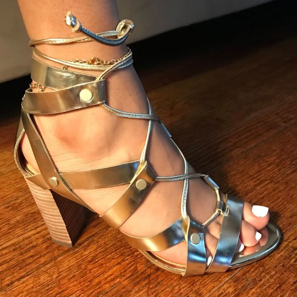 gold gladiator block heels